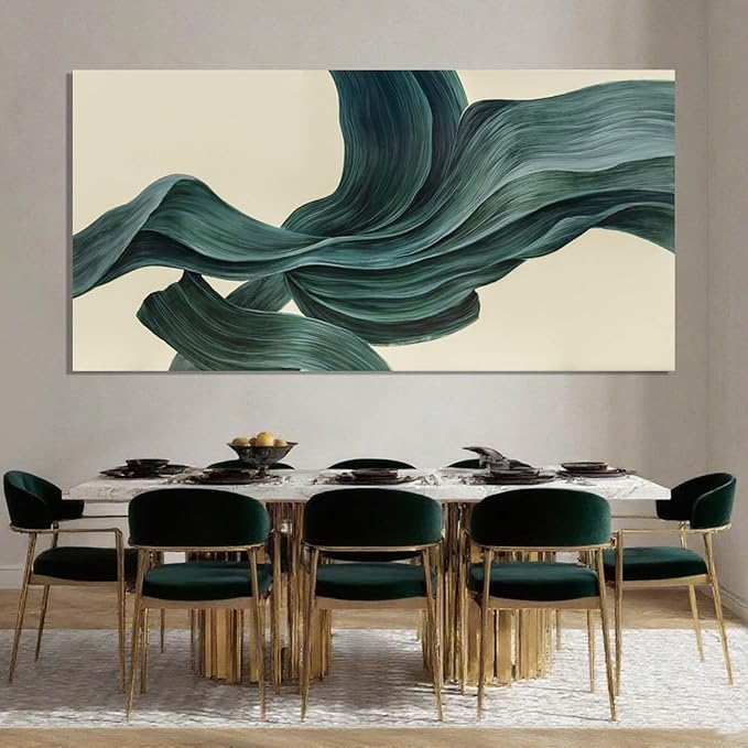 ZENPEE Large Green Abstract Wall Art and White Minimalist Canvas Wall Art, Home Decor, Office Wall Decor, Dining Room Wall Decor, Room Posters, 29" x 58"