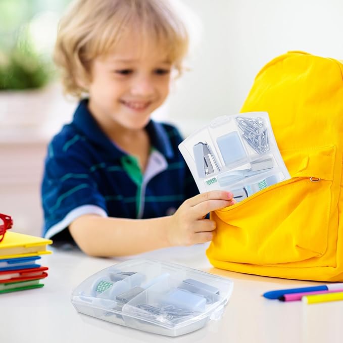 Colarr Mini Office Supply Kit Includes Stapler Tape Dispenser Staple Remover Paper Clips Scissor Staples Pen Sharpener Note Small Telescopic Knife for Office and School Clerk Student (Blue)