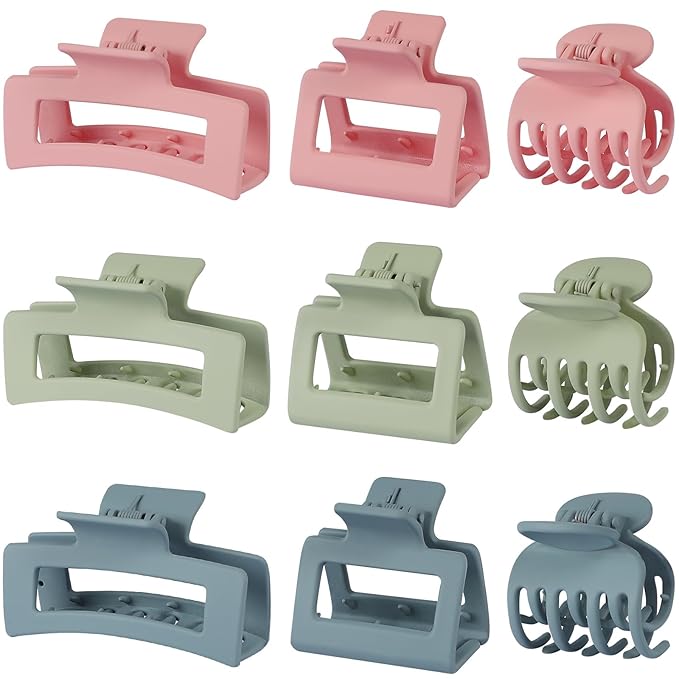 3 Style Hair Accessories for Women: Medium Rectangle Clips for Thick Hair, Square Clips for Thin Hair - 9 pcs Colorful Set