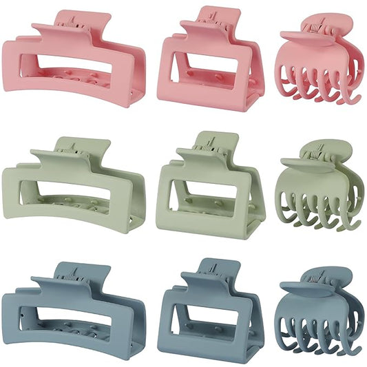 3 Style Hair Accessories for Women: Medium Rectangle Clips for Thick Hair, Square Clips for Thin Hair - 9 pcs Colorful Set
