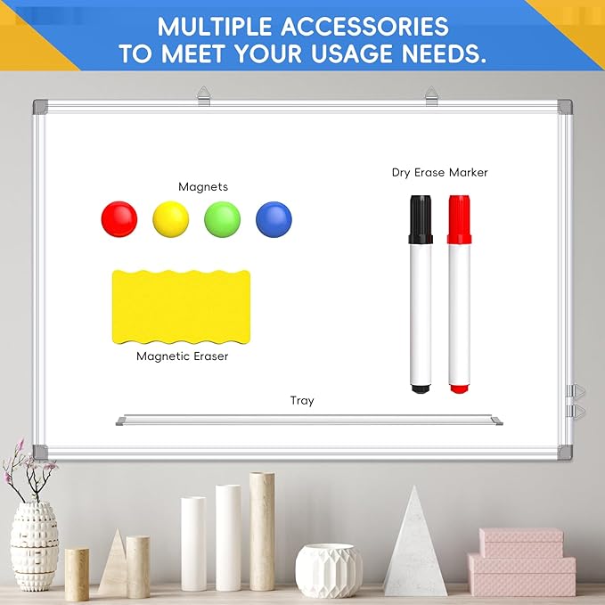 Magnetic Dry Erase Board, 36 x 24 Inch White Board with Marker, Magnet and Eraser, Magnetic Whiteboard for Home, School, Office, Kitchen