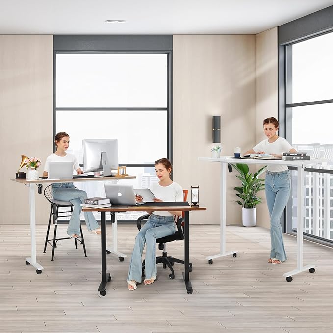 farexon Electric Standing Desk Adjustable Height, 63 x 24In with Outlets and USB Ports, Stand up Desk with 39x18in Mouse Pad, Dual Beam Structure, 4 Wheels,4 Memory Heights Easy to Set(White)