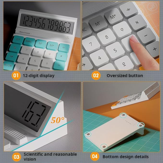 12 Digits Desktop Calculator with Large LCD Display and Sensitive Button, for Home, Office, School, Class and Business, 4 Function Small Basic Calculators for Desk (Blue)