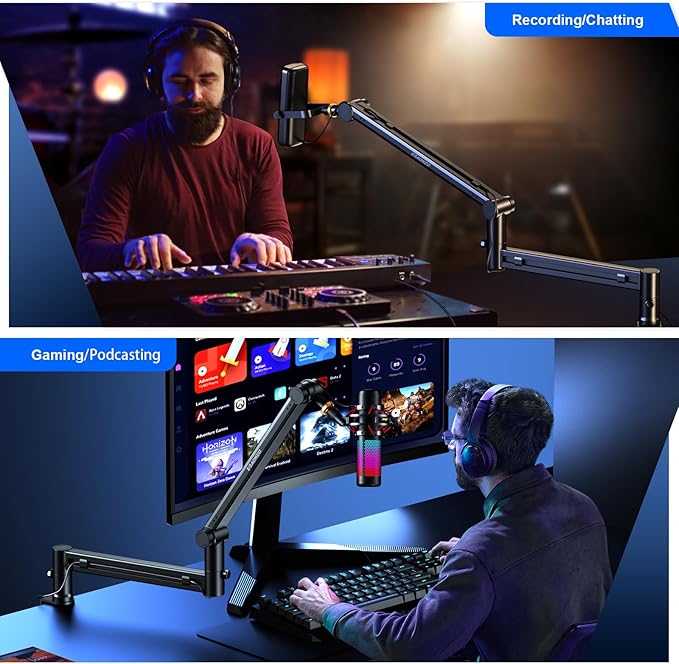Microphone Arm,Aokeo AK-58 Desk Low Profile Adjustable Mic Boom Arm Stand,Suitable For Blue Yeti,Snowball iCE, HyperX QuadCast,SoloCast,Elgato Wave,Etc