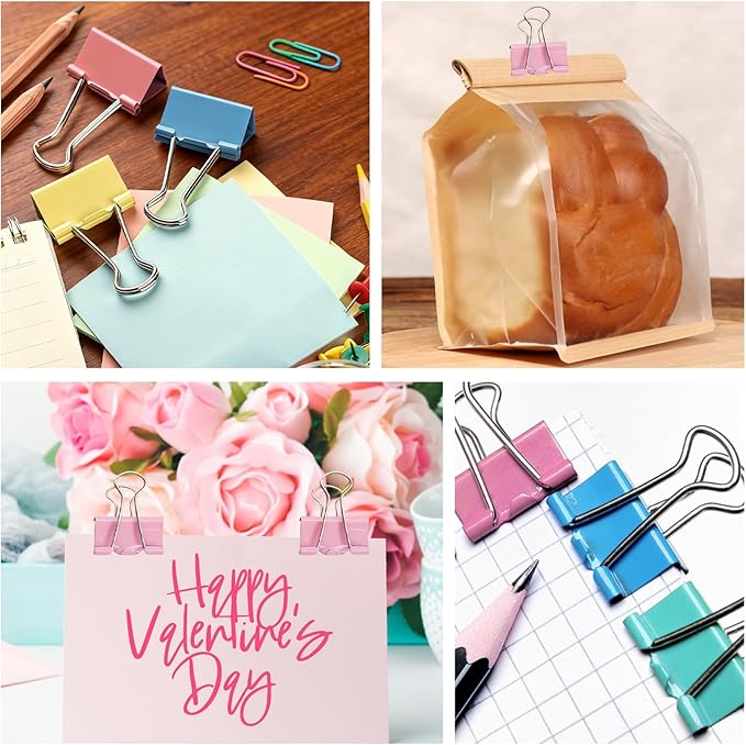 180 Pcs Small Binder Clips Assorted Colored, 0.59 in/15mm Mini Binder Paper Clips, Paper Clamps for Office Supplies, Home, School,Business Document Organizing (Blue, Pink, Yellow, Green)