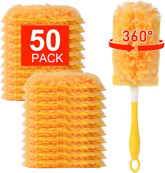 50 Count Larger Size Duster Refills for Swiffer Dusters with 1 Handle - Multi-Surface Feather and Microfiber Duster Disposable Alternative, Heavy Duty Cleaning Kit for Home, Furniture, Blinds and Vent