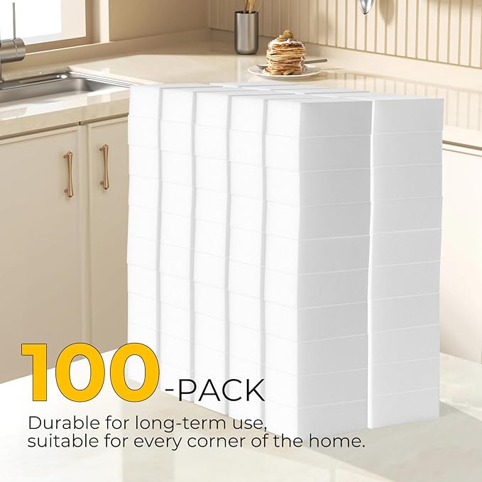 (100 Pack 3.1"x1.9"x1.1") Melamine Sponges Magic Cleaning Sponges in Bulk Eraser Sponges for Kitchen Bathroom Cleaning Supplies for Stains and Dirt