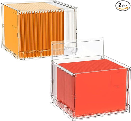 UMAIL File Box,Hanging File Organizer,Portable Storage Bins with Lids,Letter-size File Holder File Cabinet for Office/Home/Decor No Folders(2Pack)