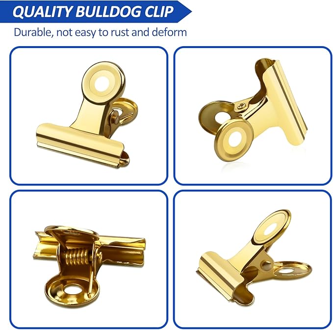 30 Pack Small Bull Clips 0.87 Inch Mini Metal Hinge Clips Binder Paper Hinge Clip for Office, Home, School, Shops, Gold, 22mm