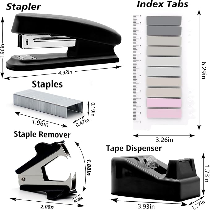 sportsvoutdoors Black Desk Accessories, Black Office Supplies, Stapler and Tape Dispenser Set, Black Desk Accessory Kit, Gift for Students, Women, Coworkers, Boss Lady, Office Clerks