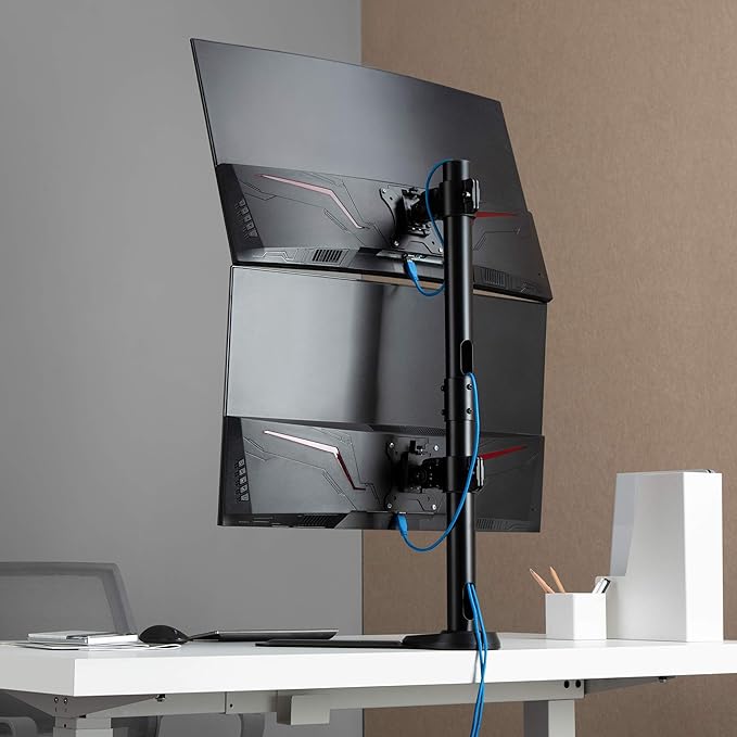 AVLT 38" Vertical Ultrawide Monitor Mount Stand Two Stacked 26.5 lbs Screens on Heavy-Duty Pole Save Workspace with Fine-Tune Height Tilt Swivel Rotate Adjustment Free Standing Sturdy Base