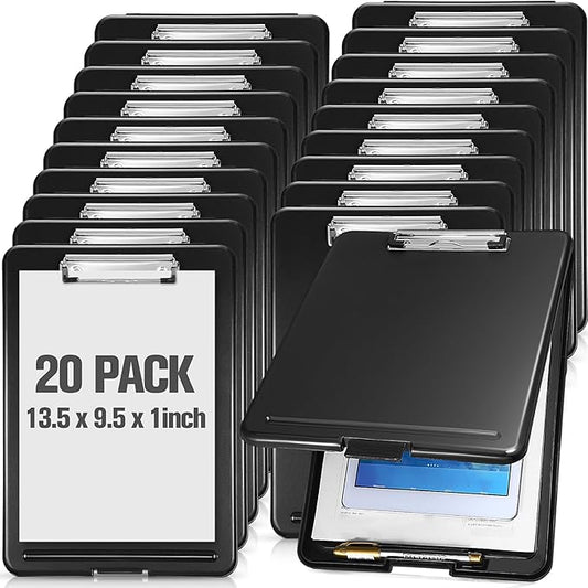 Mimorou 20 Pcs Clipboard with Storage Plastic Nursing Clipboard 9.5 x 13.5 Inch with Low Profile Clip Foldable Clip Board with Storage for Home Office Back to School Supplies