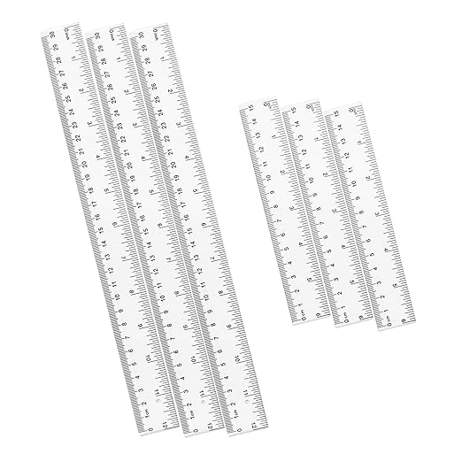 ZUFECY 6-Count Ruler Set: 3x6 + 3x12 Hard Plastic Straight Rulers, Dual-Scale (Inch/Metric) for Students