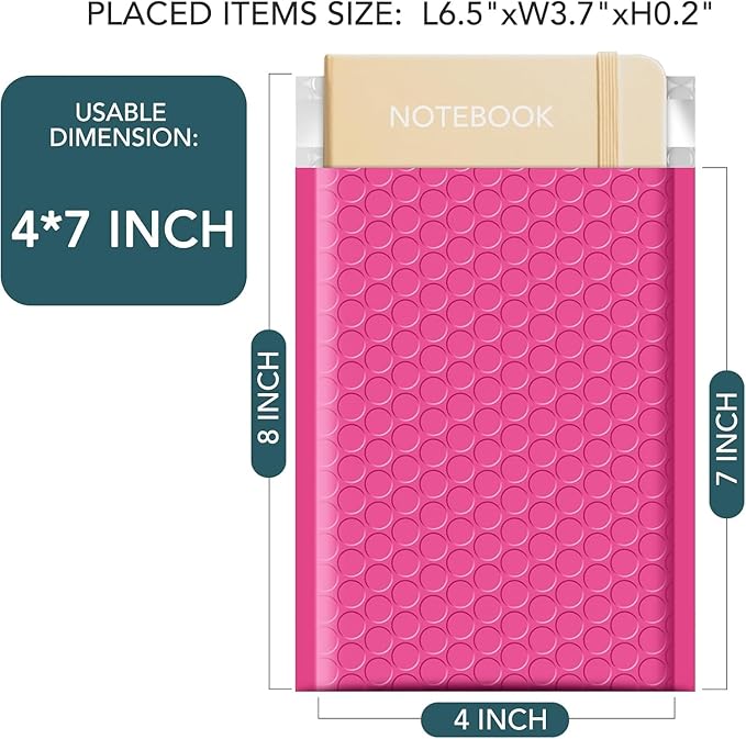 Metronic 19200 Pack Bubble Mailer 4X8 Inch Pink Full Pallet Usable Size 4x7 Waterproof Padded Envelopes Self-Seal Small Bubble Mailers Cushioning for Shipping, Jewelry Makeup Supplies, Packaging Bulk