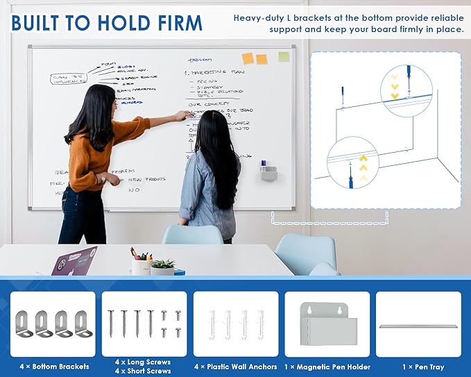 Dry Erase Board 60" x 40" Aluminum Presentation Magnetic Whiteboard with Long Pen Tray, Wall Mounted White Board for School, Office and Home