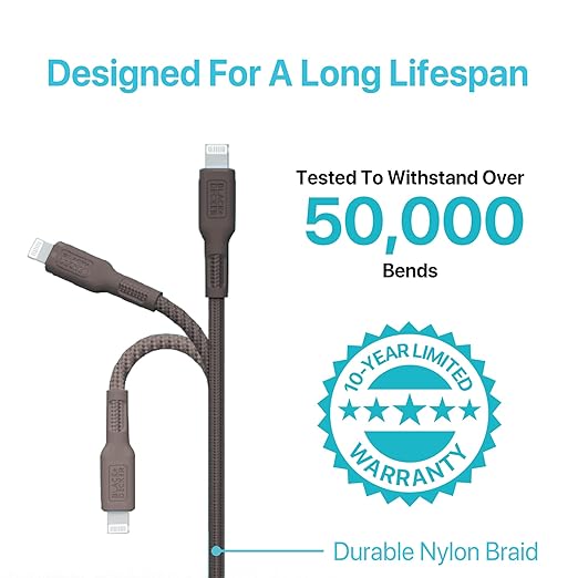 BLACK+DECKER Lightning to USB Cable - Fast Compatible iPhone Lightning Cable - Durable Braided iPhone Charger Cord - for Travel and Daily Use - Multiple Color + Length Options - 6ft