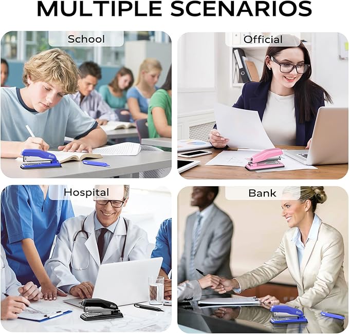 Desktop Stapler, Swing-Arm Swivel Stapler, 50 Sheet Capacity, 2000 Staples and Staple Remover, Rotatable Heavy Duty Staplers for Office, Home, Classroom, Booklet, Book Binding,Pink