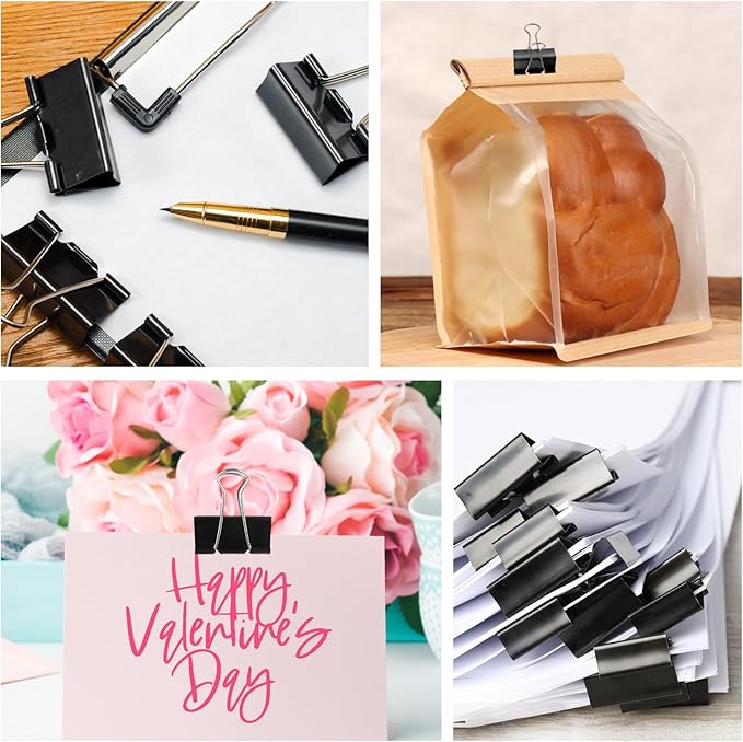 180 Pcs Small Binder Clips Black, 0.59 in/15mm Mini Binder Paper Clips, Paper Clamps for Office Supplies, Home, School,Business Document Organizing