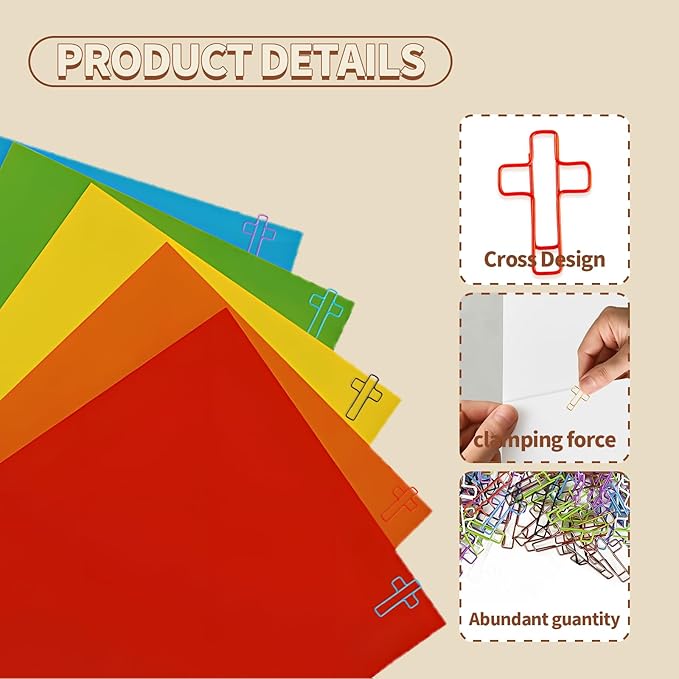 100PCS Cross Paper Clips – Christian Bible Paperclips, Cross-Shaped Bookmark for Journaling, Students, Church or Office Use – Multicolored Cute Faith Gift