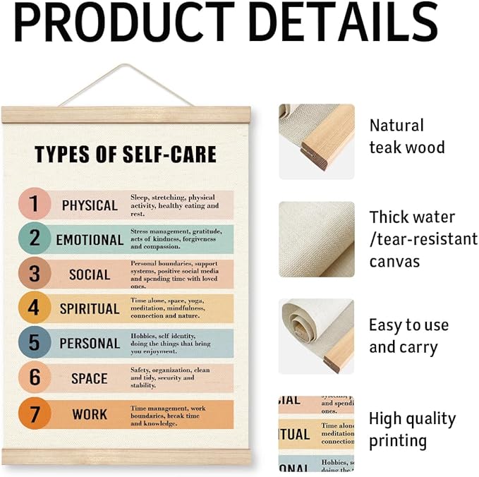 Yxadu Canvas Poster with Wooden Hanger, Anxiety Relief Mental Health Art, Home Office Bedroom Decor, Therapist Office Decor, Self-Care Poster