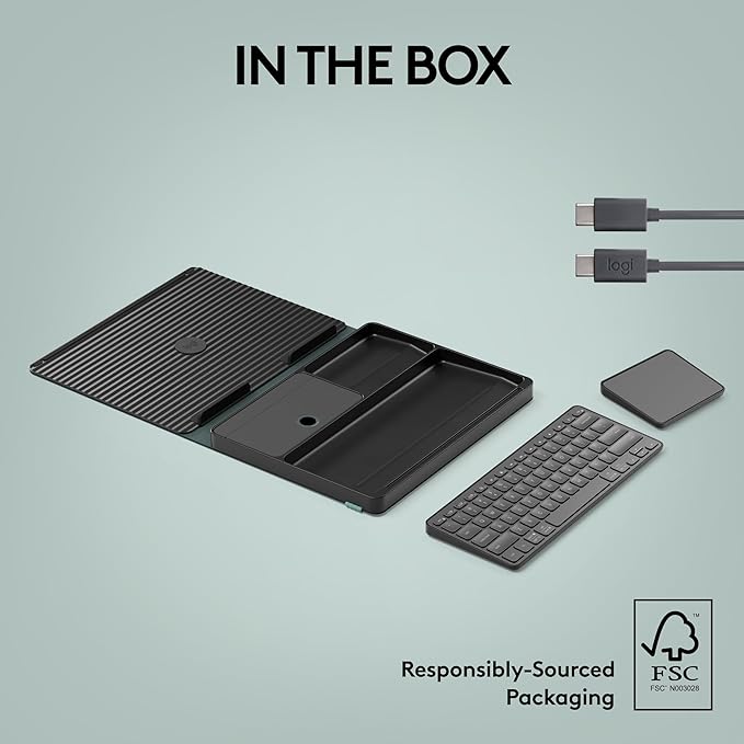 Logitech Casa Pop-Up Desk with Laptop Stand, Wireless Keyboard & Touchpad, Bluetooth, USB C Charging, for Laptop/MacBook (10” to 17”),Windows, macOS, ChromeOS - Classic Chic, Green/Black