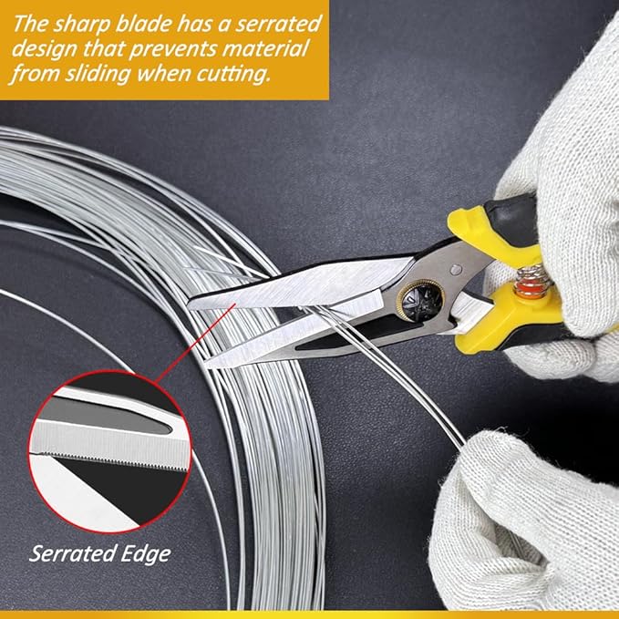 Stainless Steel Industrial Scissors, Utility Heavy Duty with Non-Slip Comfortable Handle & Safety Lock, Ultra Sharp Stainless Steel Scissors for Cutting Wires, Leather