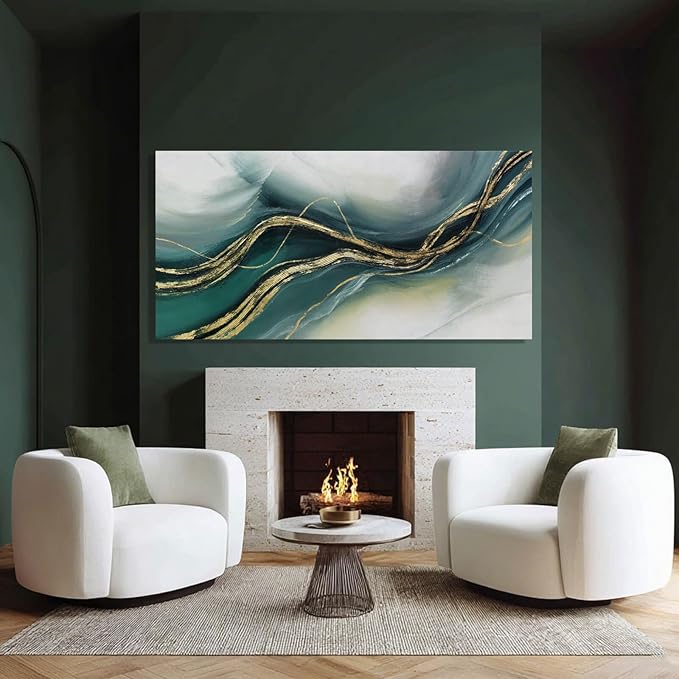 ZENPEE Large Modern Wall Art, Green Canvas Print, Abstract Wall Art Posters for Room, Hallway Decor for Office, Living Room, Bedroom, 20" x 40"