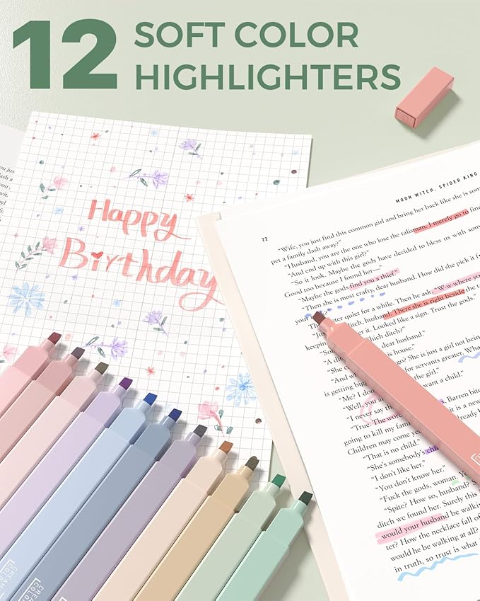 Four Candies 56 PCS Aesthetic School Supplies with Pencil Case, 6 Multicolor Pen, 12 Pastel Highlighters, 5 Gel Pens Black Ink, 9 Mechanical Pencils for Student Stationary Set Preppy Stuff (Green)