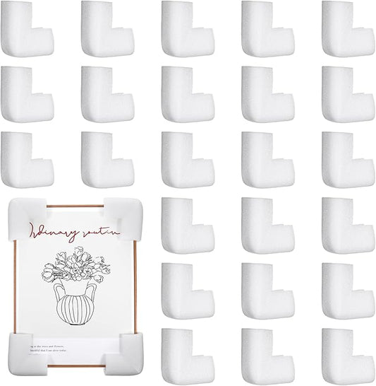 24 Pcs Foam Corner Protectors, Heavy-Duty Soft Rubber Foam with Self-Adhesive Tape for TV Picture and Mirror Frames Moving Supplies and Packing Materials for Picture Boxes