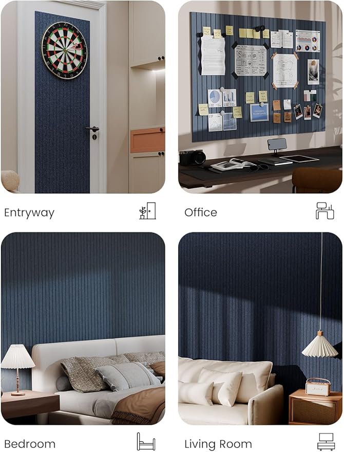 Bumusty Large Cork Board 47"x35" Alternative - 12 Pack Felt Wall Tiles with 70 Safe Removable Adhesive Tabs, 30 Pushpins, Cork Boards for Walls Pin Board Bulletin Board Office Decor -Navy