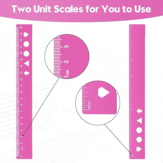 MSDADA Triangle Ruler, Protractor, Square and Ruler Set, 4 Pieces Aluminum Alloy, Metal Drafting Kit, Geometric Protractor for Student, School, Home, Office (Pink, 20cm/7.87inch)