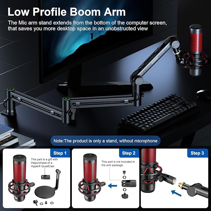 Microphone Arm,Aokeo AK-58i Desk Low Profile Mic Boom Arm Stand,Suitable For Blue Yeti,Snowball iCE,HyperX QuadCast,SoloCast,Elgato Wave,Etc