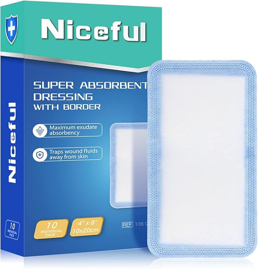 Super Absorbent Dressing Pads 4" x 8" 10 Count – Non-Adhesive Gauze Pads for Wound Care, Large Bandages for Pressure Ulcers, Bedsores & Exudate Management
