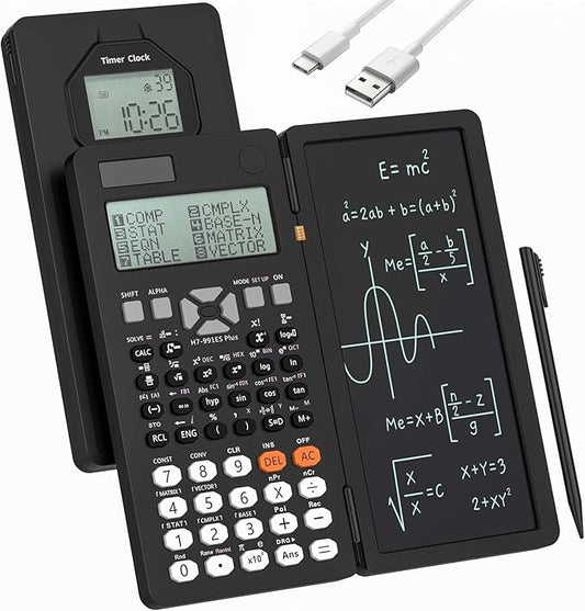 Scientific Calculators, Rudnia Solar Calculator with Alarm Clock, 417 Functions and Type-C Rechargeable, Ideal for Middle High School Students and Teachers (Black)