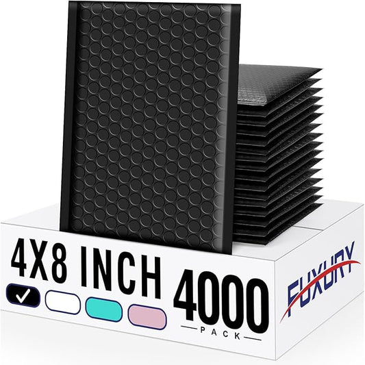 Fuxury Black Bubble Mailers 4x8" 4000 Pack, Waterproof Padded Envelopes Self Seal Bubble Envelopes, Padded Mailers for Small Business, Envelope Mailers Usable Size 4x7"
