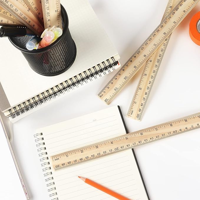 ZZTX 3 Pack Wooden Ruler 12 Inch Rulers Bulk Wood Measuring Ruler for Students Office School Supplies 2 Scale (30 cm)