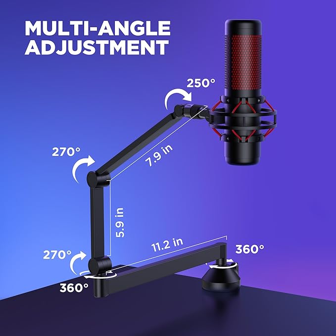 InnoGear Low Profile Mic Arm, 360° Rotatable Microphone Arm Stand Foldable Desk Mic Boom Arm with 3/8" to 5/8" Adapter for Fifine AM8 K669B Blue Yeti HyperX QuadCast SoloCast AT2020 and Other Mics