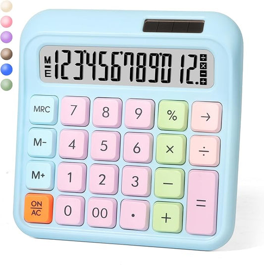 Desk Calculator,12 Digits, Large LCD Display,Big Buttons,Solar and Battery Dual Power Desktop Calculators,Cute and Aesthetic,Suitable for Office & Study