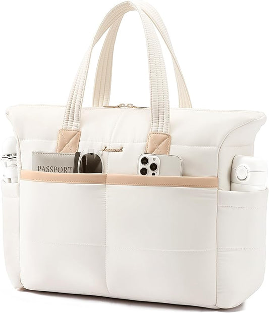 LOVEVOOK Tote Bag for Women,Light Puffer Tote Bag with Multi-pockets,Stylish Carry on Laptop Bags for Daily,Travel,Work,Gym