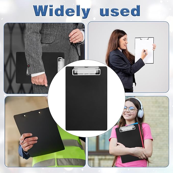 12 Pack Clipboards with Pen Holder 8.5x12.4 Black Clip Board Plastic Standard A4 Letter Size Hanging Clipboards for Classroom, Students, Kid, Woman, Office & School Supply