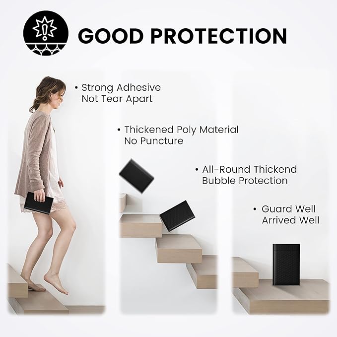 Fuxury Black Bubble Mailers 4x8" 4000 Pack, Waterproof Padded Envelopes Self Seal Bubble Envelopes, Padded Mailers for Small Business, Envelope Mailers Usable Size 4x7"