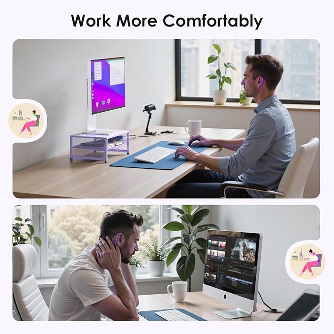 Desk Organizers and Accessories, 2-Tier Metal Computer Monitor Stand Riser, Desk Organizer for Monitor, Printer & Laptop Stand, Desktop Workspace Organizers for Office Supplies(Purple)