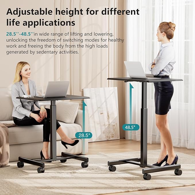 NEWBULIG Rolling Standing Desk Adjustable Height Black, Mobile Standing Desks with Wheels, Portable Table Medical Rolling Computer Cart, Podium Stand with Metal Frame for Teacher Classroom Laptop