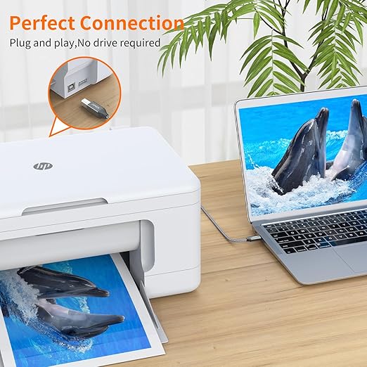 JXMOX USB B to USB C Printer Cable, (6.6ft 2-Pack) Nylon Braided USB B to C Cord, USB C MIDI Cable Compatible with MacBook Pro, HP, Epson, Canon, Brother, Yamaha Piano Keyboard, DAC, DJ Controller