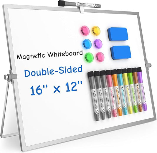 Grtard Dry Erase Magnetic White Board, 16''x12'' Double-Sided Desktop Whiteboard with Stand, Portable Small Whiteboard Set, Dry Erase Board for Drawing, ToDo, Office, Home, School