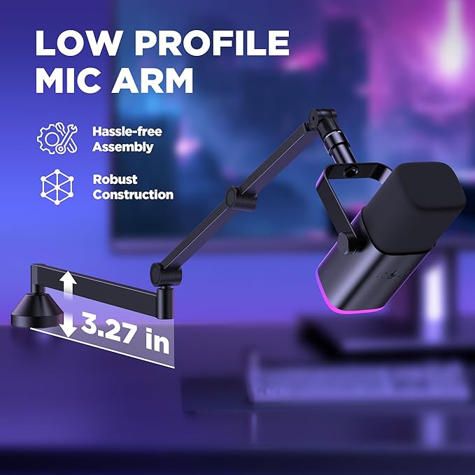 InnoGear Low Profile Mic Arm, 360° Rotatable Microphone Arm Stand Foldable Desk Mic Boom Arm with 3/8" to 5/8" Adapter for Fifine AM8 K669B Blue Yeti HyperX QuadCast SoloCast AT2020 and Other Mics