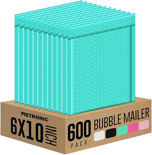 Metronic Bubble Mailers 6x10 Inch 600 Pack Teal Bubble Mailers Usable Size 6x9'' Waterproof Padded Envelopes for Decorations Packaging, Shipping, Mailing, Small Business Supplies