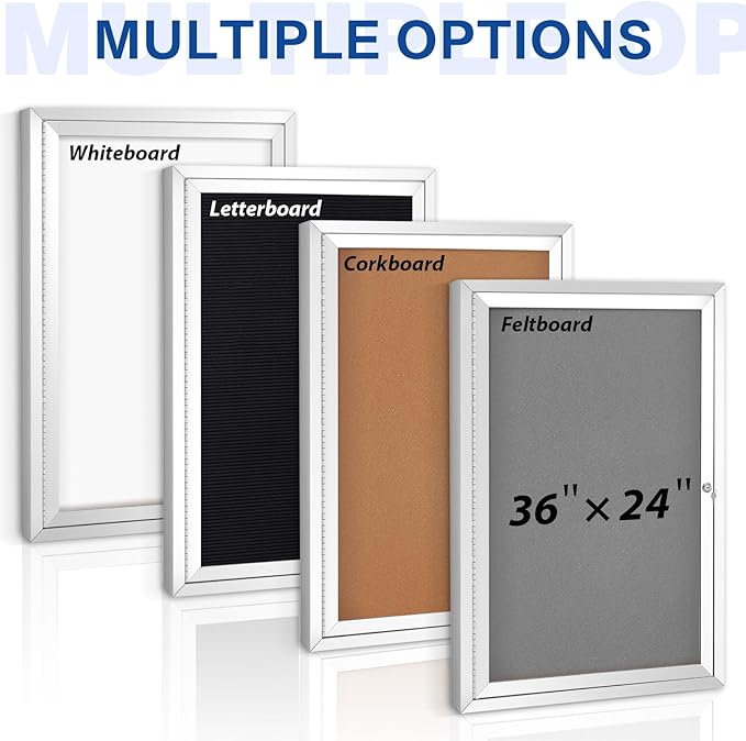 SWANCROWN Outdoor Enclosed Cork Bulletin Board Weatherproof Display Cases Tamperproof Notice Poster Memo Board with Aluminum Frame,36x24 inches