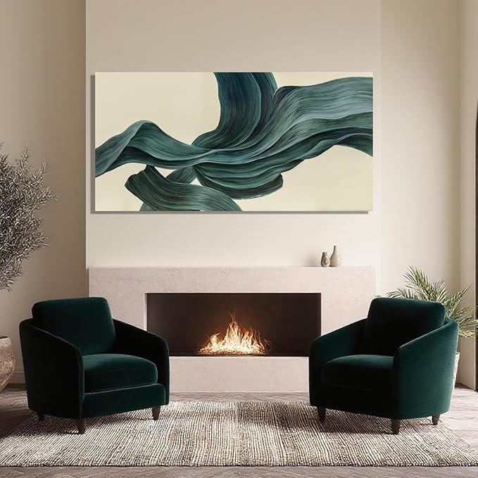 ZENPEE Beige Abstract Texture Wall Art, Green Modern Wall Art, Wall Hanging, Wall Decor for Office, 20" x 40"