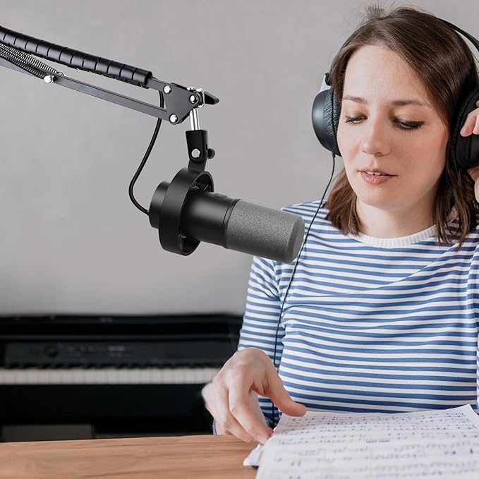 YOUSHARES Microphone Boom Arm Stand for FIFINE K688, AM8, A6T, T669, Shure SM7B/MV7+/MV6, Adjustable Scissor Arm with Cable Management